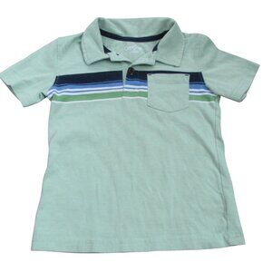 Cherokee Pullover Polo Shirt Toddler Boys 4T Green‎ Blue Short Sleeve Stripe Top